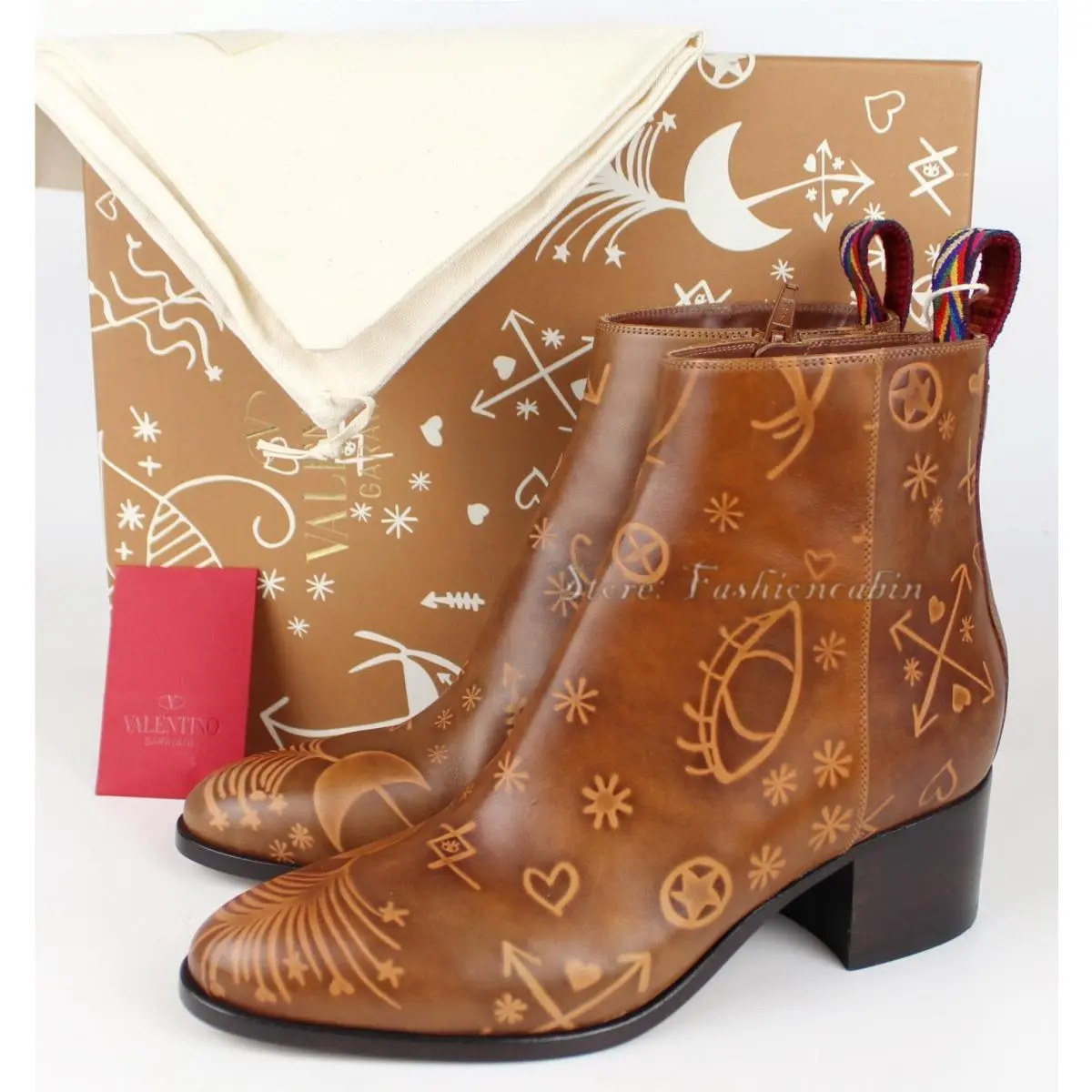 Valentino Garavani Embossed Leather Bootie/ Ankle Boots Light Brown EU 37