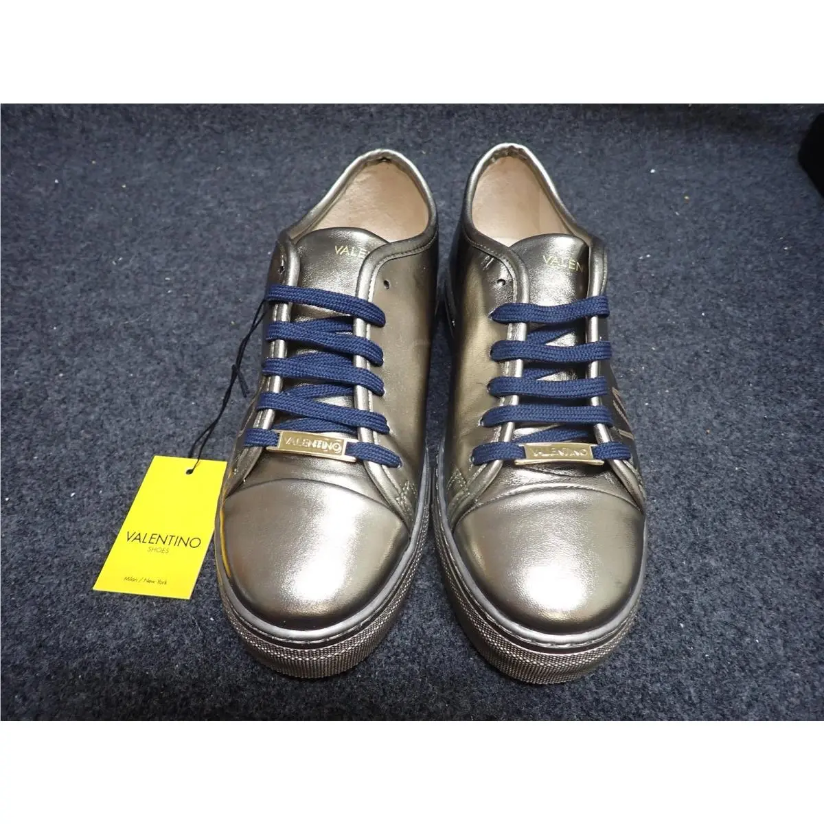 Women`s Valentino Dalia Lux Italian Leather Sneakers US10 Pewter SS35