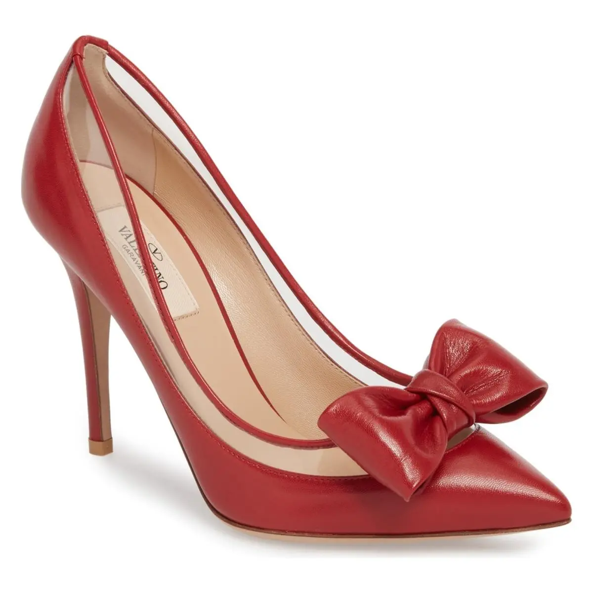 Valentino Glassglow Bow Pointed Pump 100 Heel Shoe Red Leather 39.5-8.5