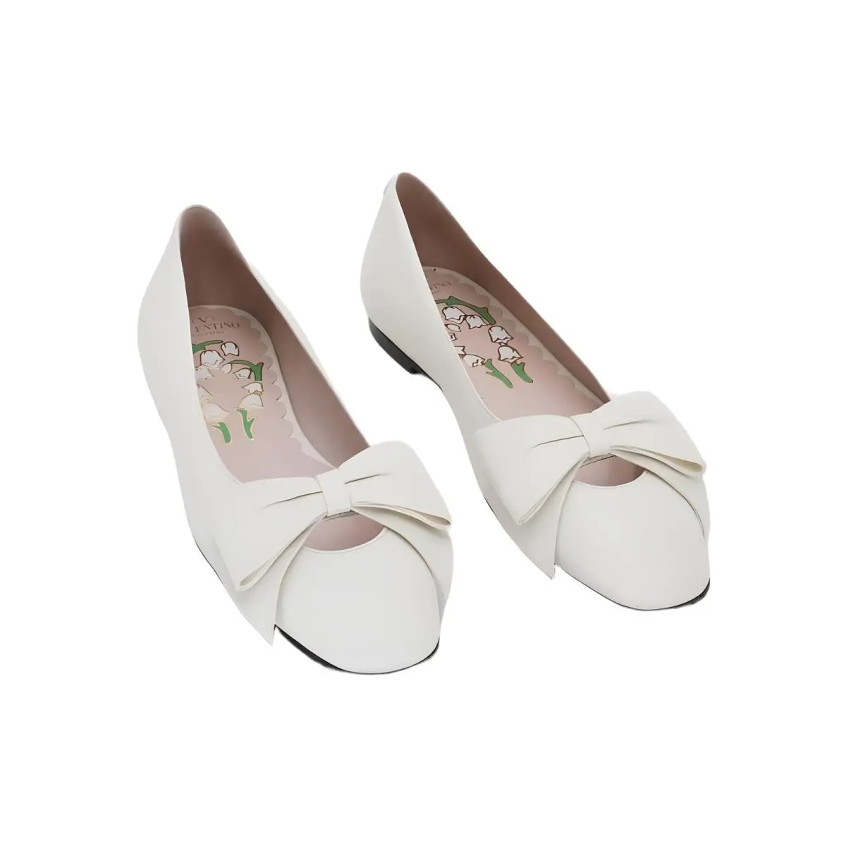 Valentino Garavani Womens Bowow Kidskin Ballerinas Ivory Sz 05 US EU 37 - White