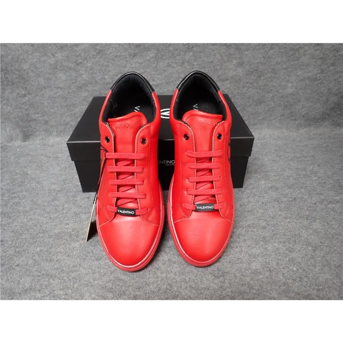 Valentino Petra Italian Leather Platform Sneaker Red Black Men`s 10 SS80