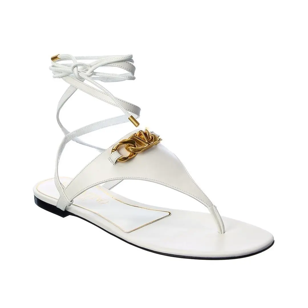 Valentino Vlogo Chain Leather Sandal Women`s White 36
