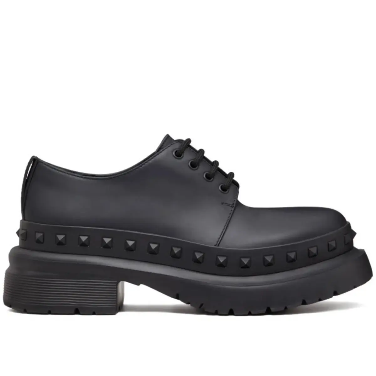 Valentino Garavani Black M-way Rockstud Leather Derby Shoes 42