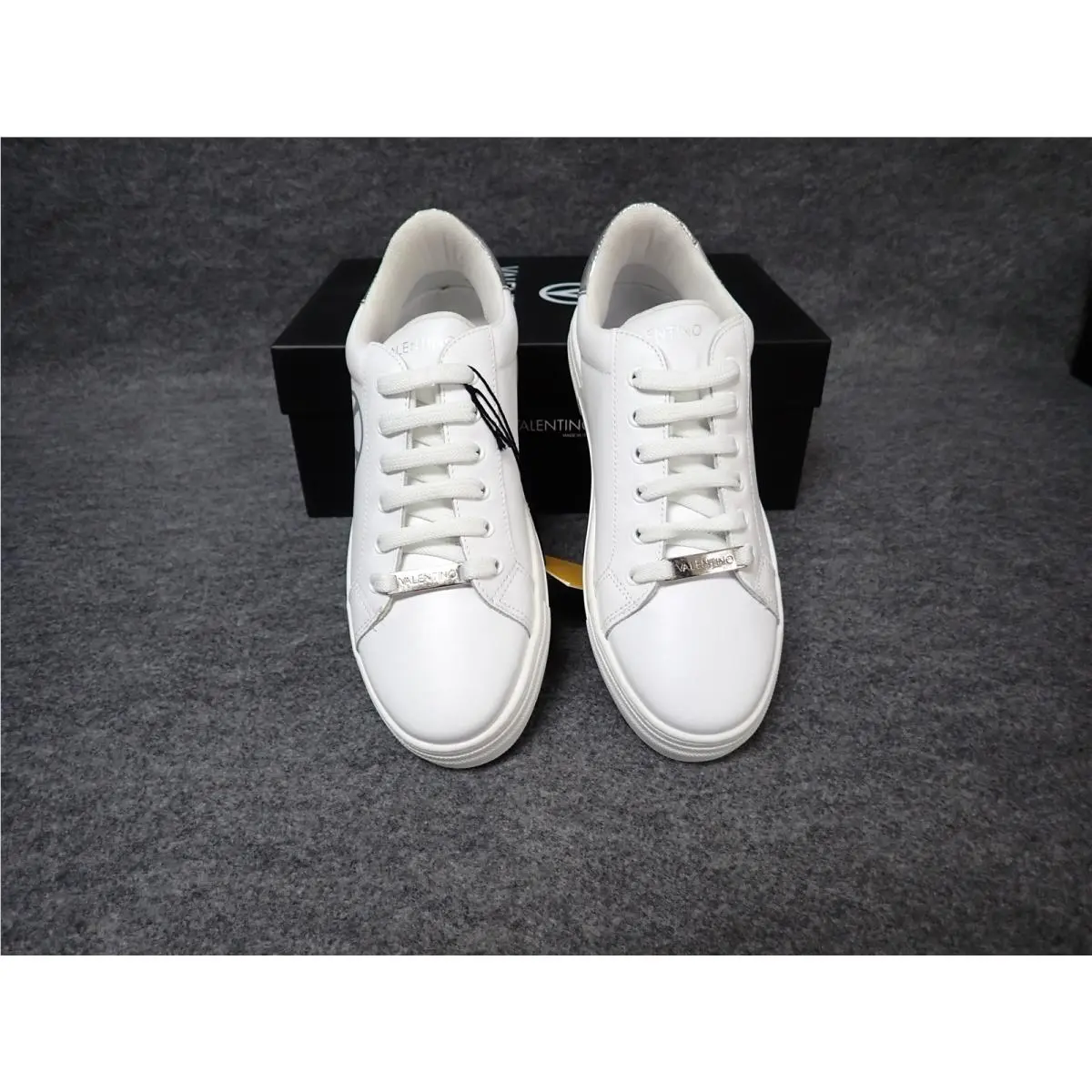 Valentino Petra Italian Leather Sneaker White-silver Women`s Size 6.5 SS34