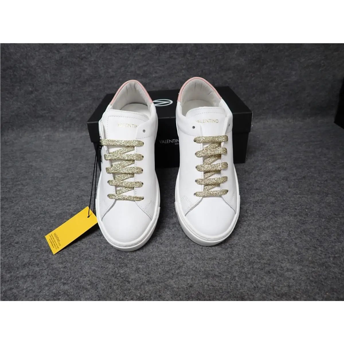 Valentino Sardinia Leather Sneakers White-pink Women`s 8.5 SS65