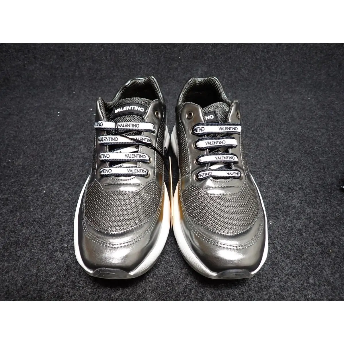 Women`s Valentino Miriam 2 Lux Italian Leather Sneakers US7.5 Pewter SS92