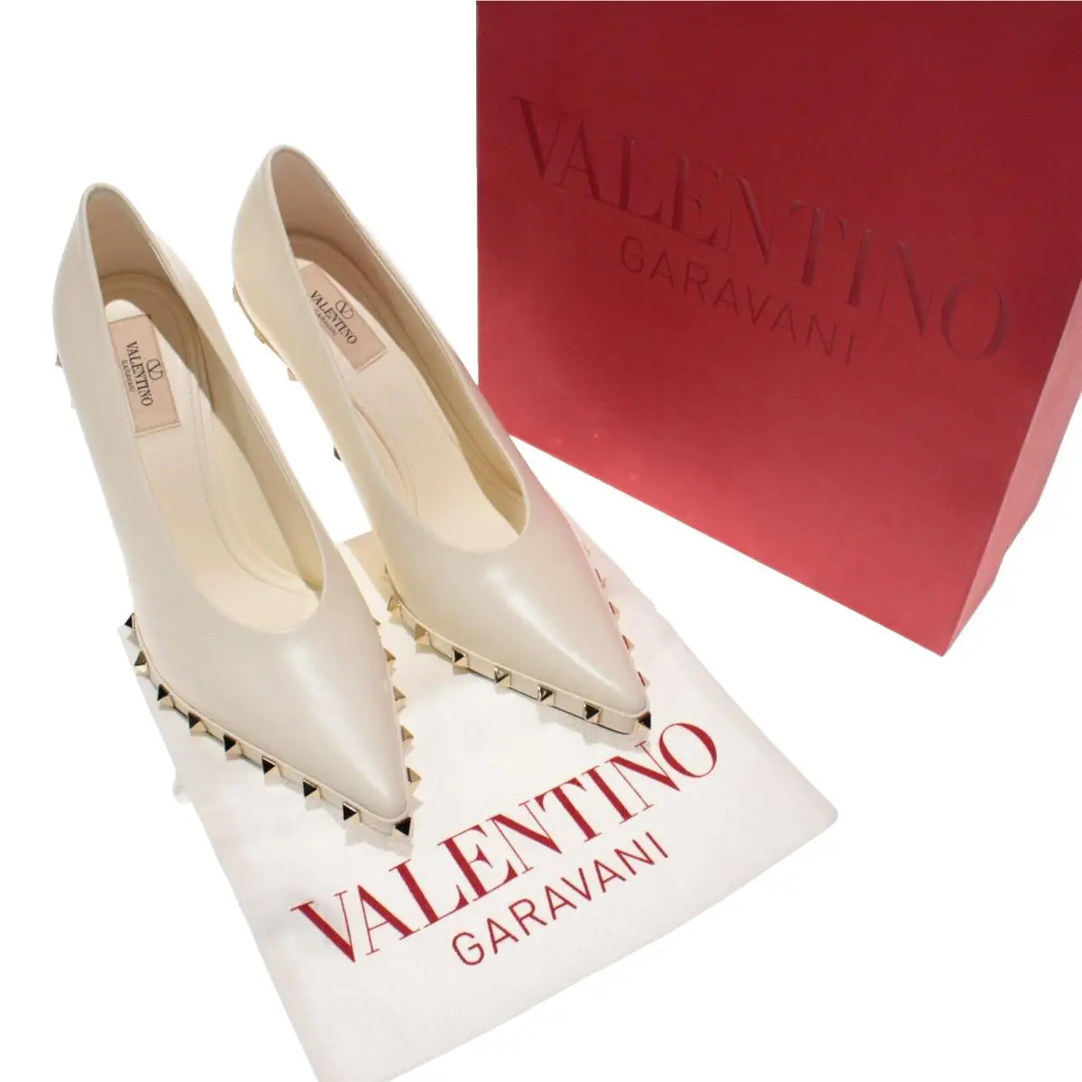 Valentino Rockstud 100 Pumps / Heels Size 39 US 9 in Ivory Leather