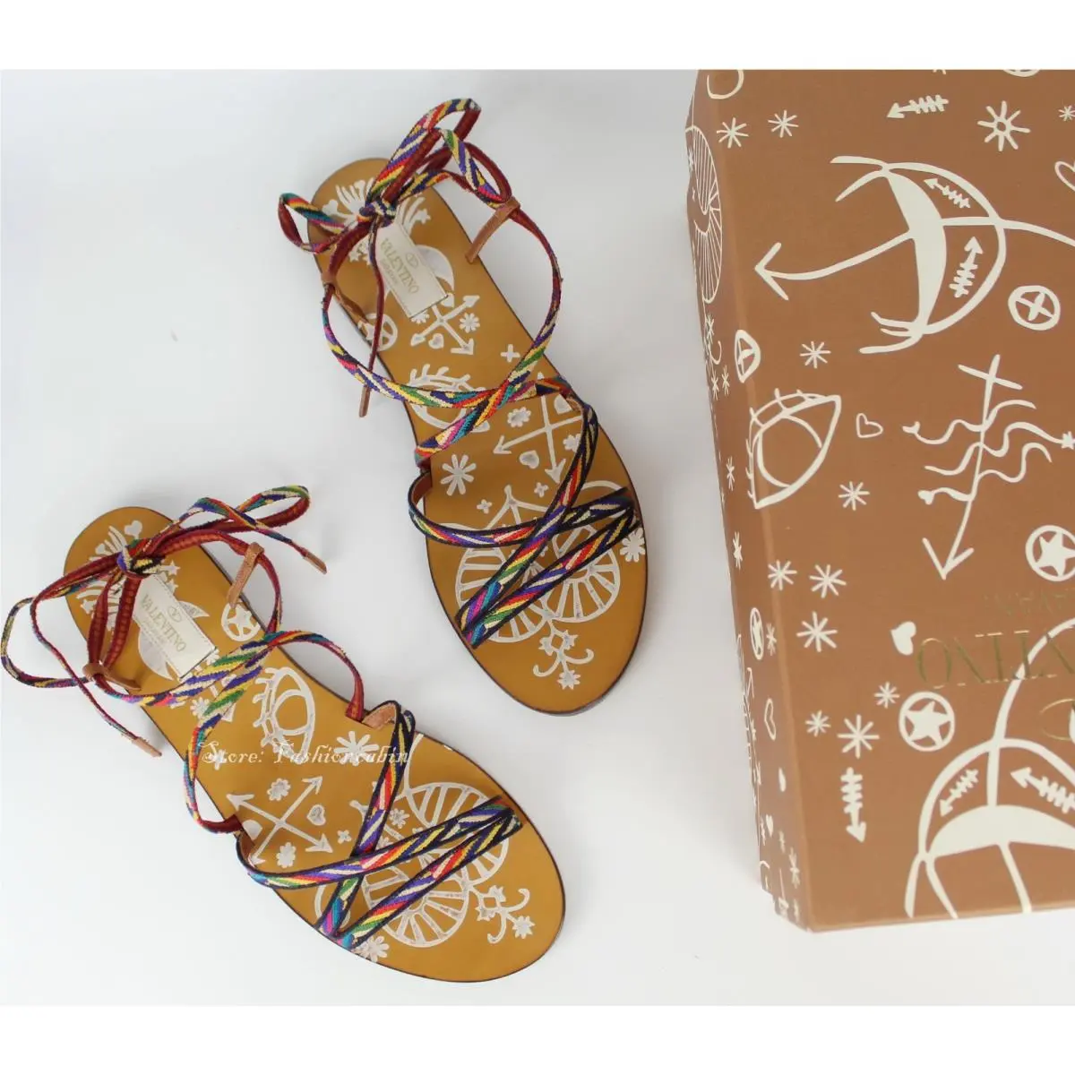 Valentino Garavani Santeria Lace-up Flat Woven Sandal Eur 39