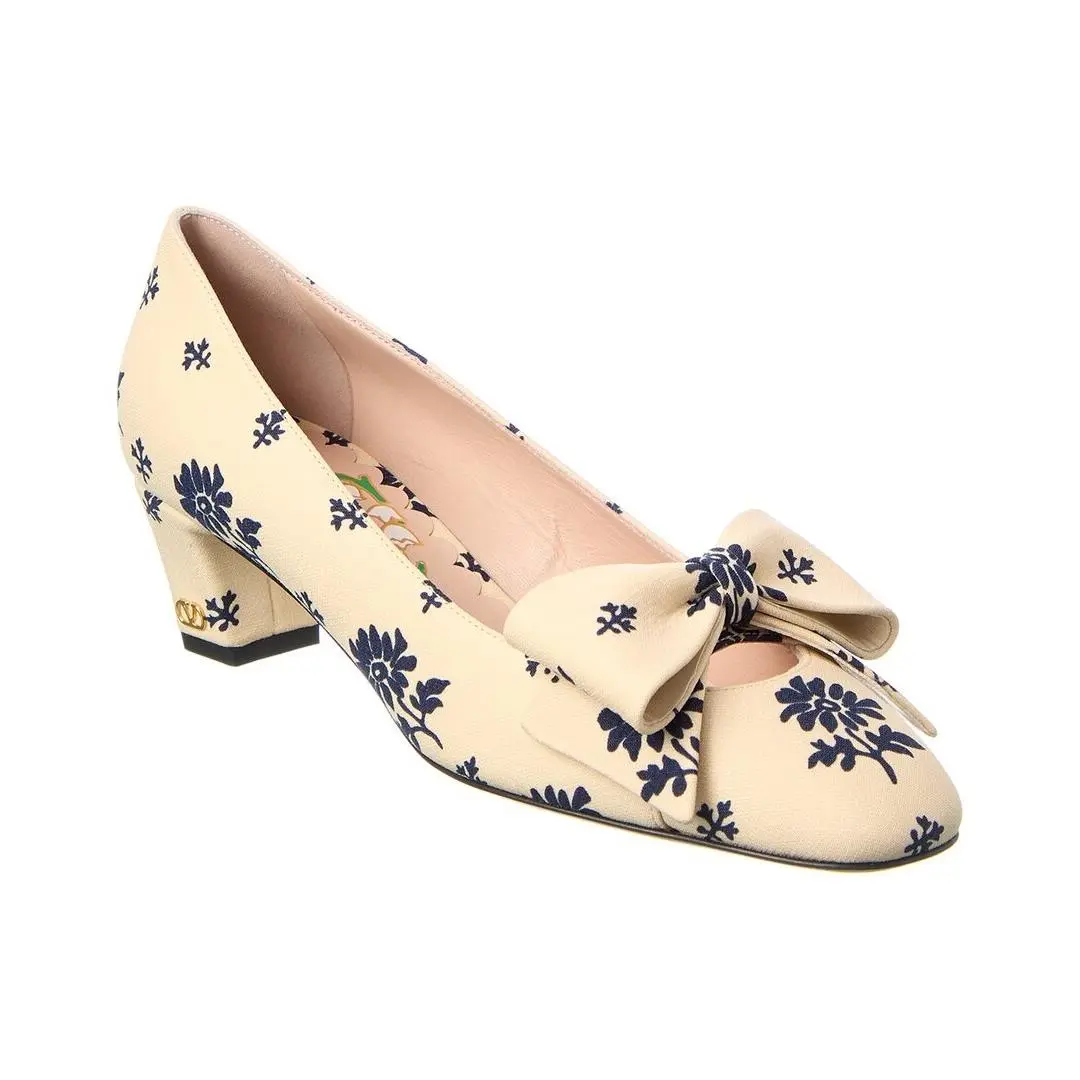 Valentino Bowow Decollete Canvas Pump Women`s White 36.5