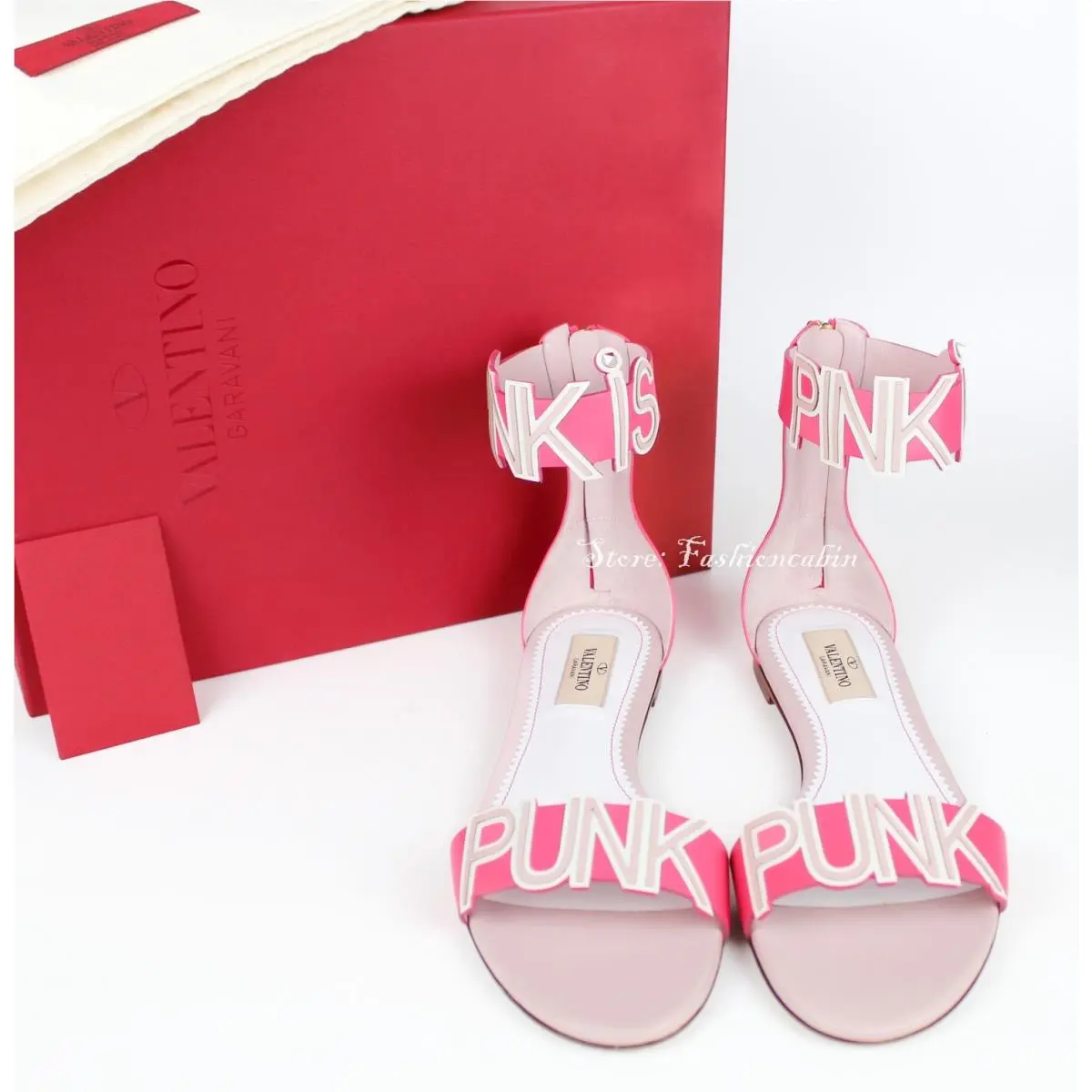 Valentino Garavani Pink Punk Leather Ankle Strap Sandals Pink EU 37.5