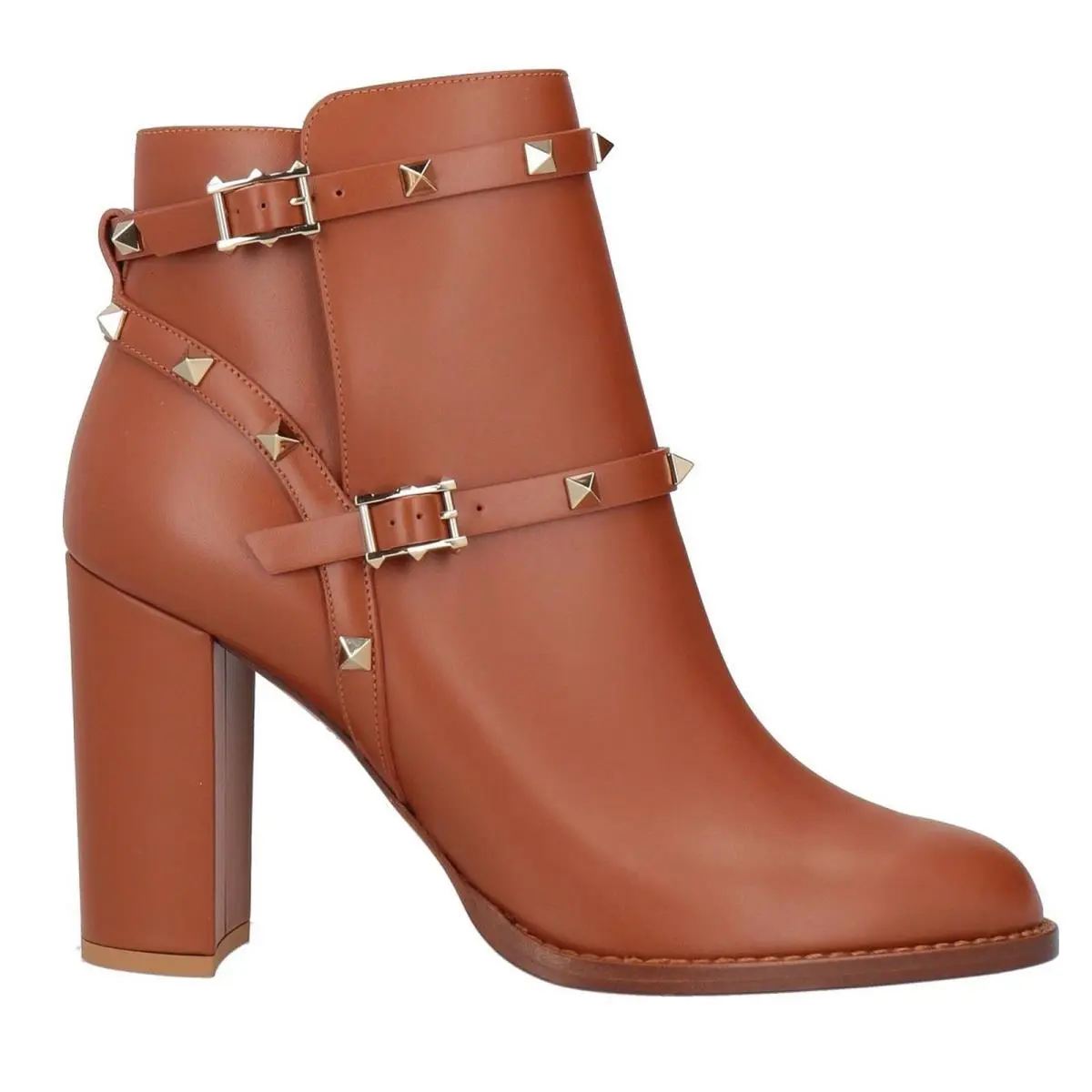 Valentino Garavani Rockstud Brown Ankle Boots in Calfskin 40.5 - Brown, Exterior: Pink