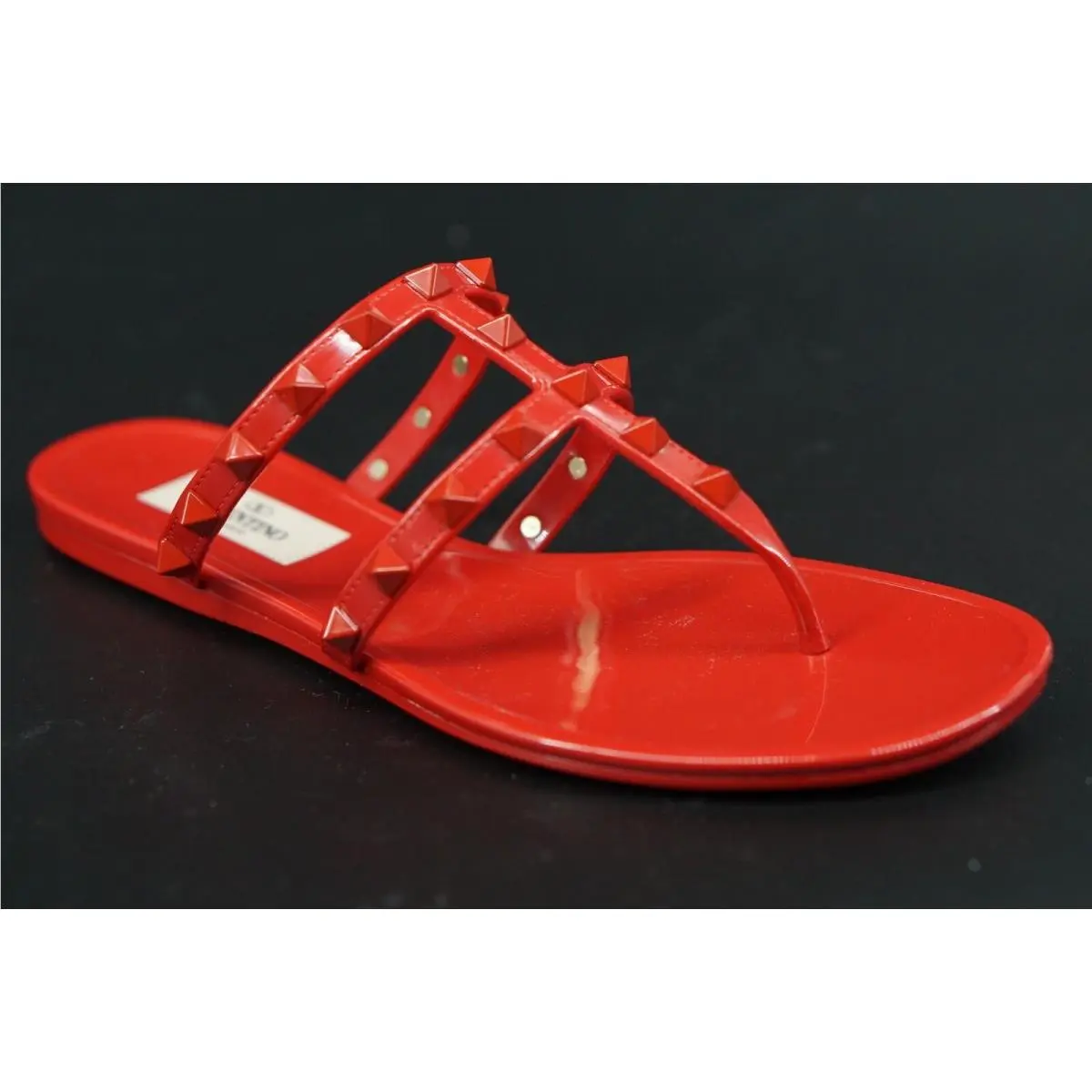 Valentino Rockstud Gladiator Thong Jelly Pvc Sandals SZ 36 Red Rosso