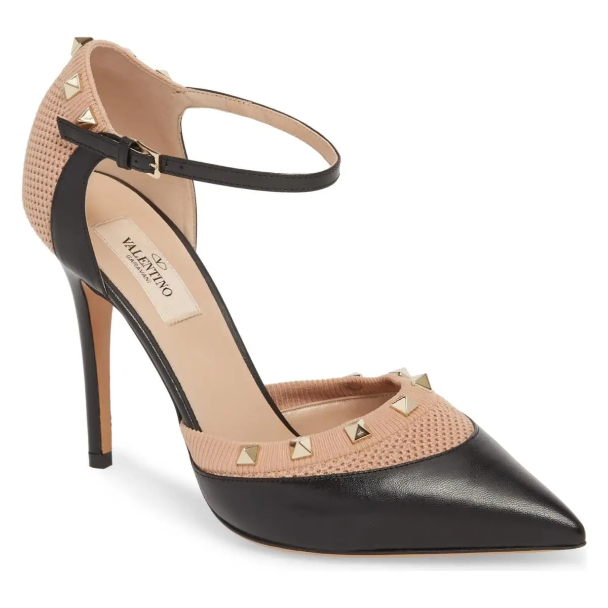 Valentino Rockstud Sock Ankle Strap Pump Heel Shoe Black Eur 35