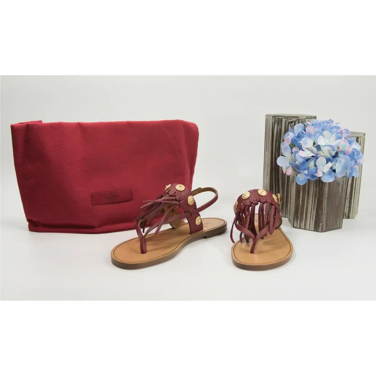 Valentino Scarlet Red Fringe Leather Medallion Flat Sandal 36