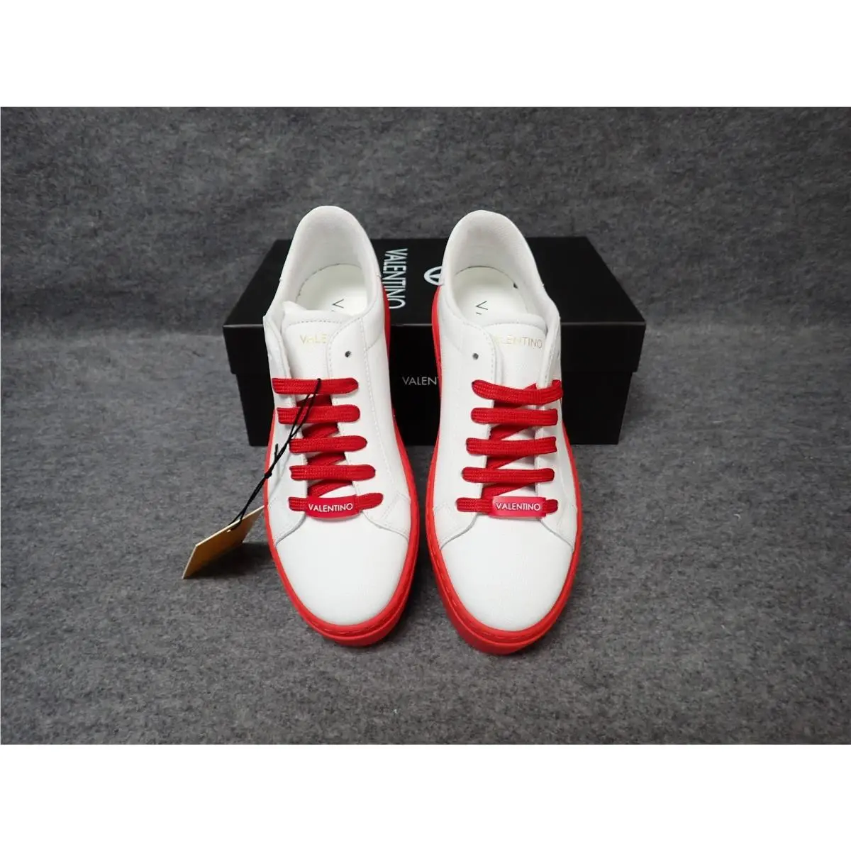 Valentino Sela Italian Leather Platform Sneaker White Red Women`s 6 SS93