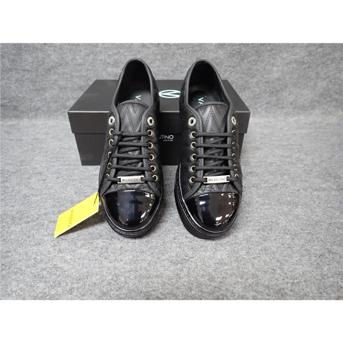 Valentino Lavy Quilted Italian Leather Sneakers Black Women`s Size 7 SS32