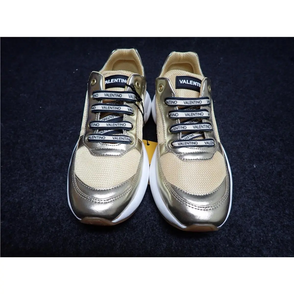 Women`s Valentino Miriam 2 Lux Italian Leather Sneakers US6.5 Gold SS86
