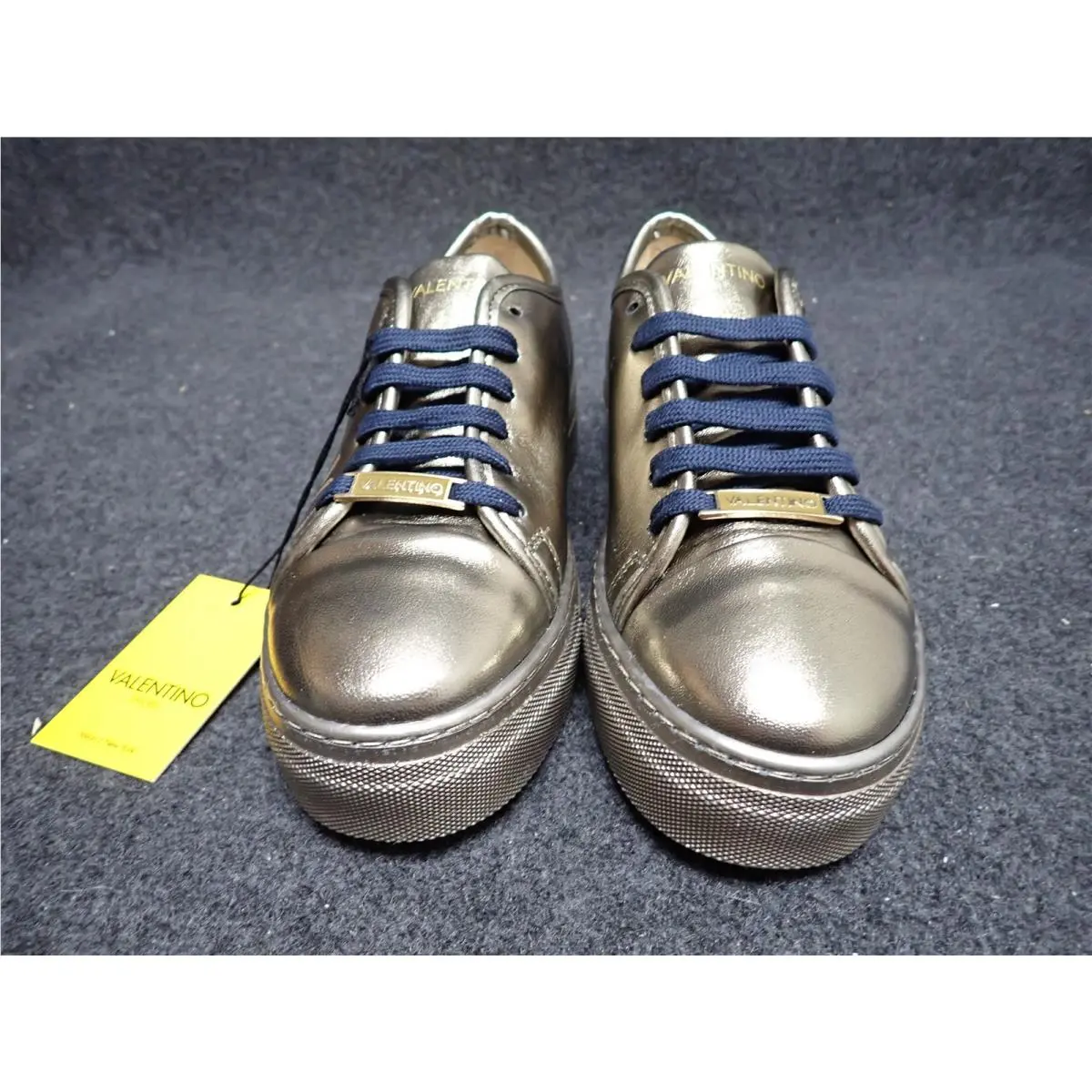 Women`s Valentino Dalia Lux Italian Leather Sneakers US7 Pewter SS80