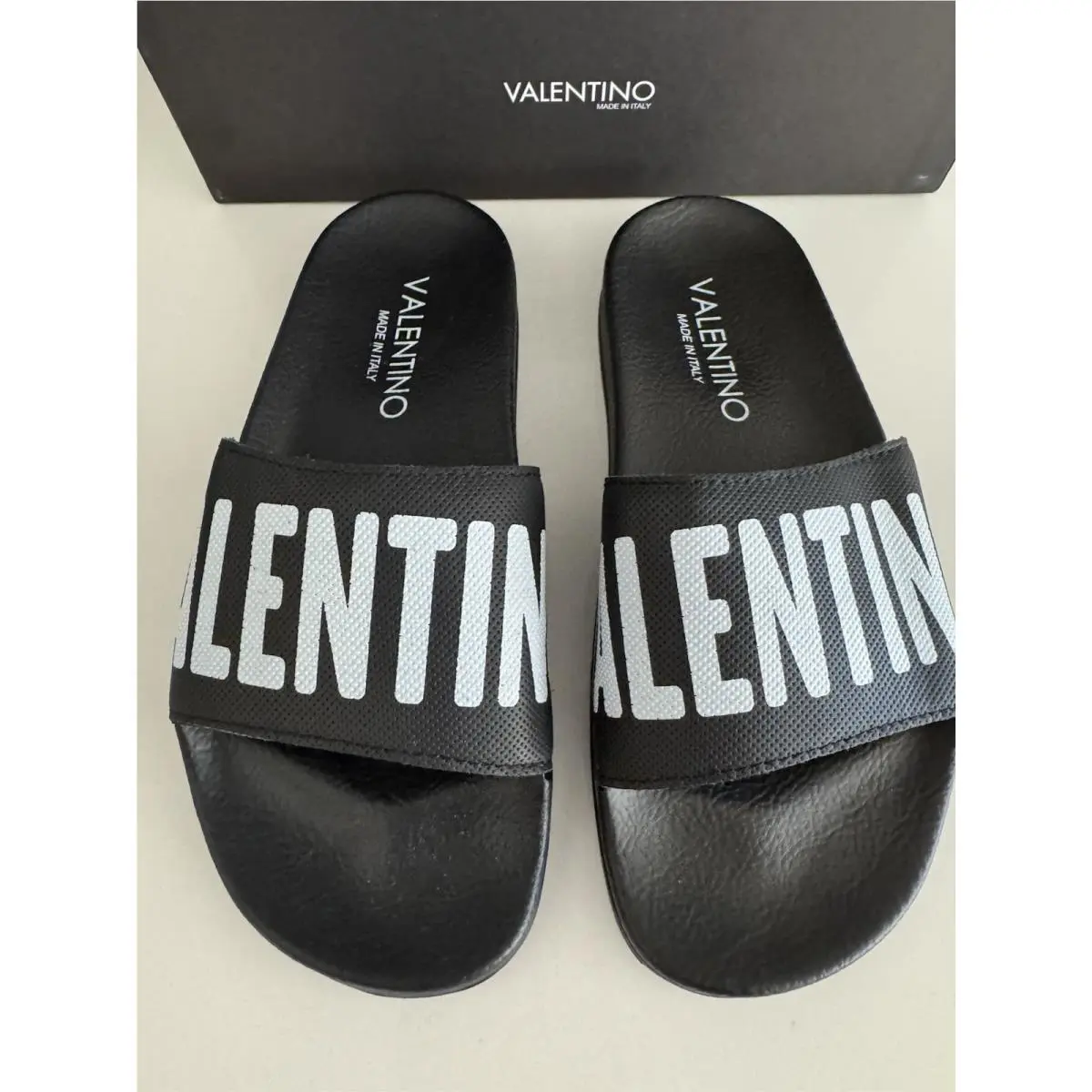Valentino shoes - VALENTINO Women’s Black Stripe Contrast Irene Toe Slip On Slide S - W587PNT - Black 1