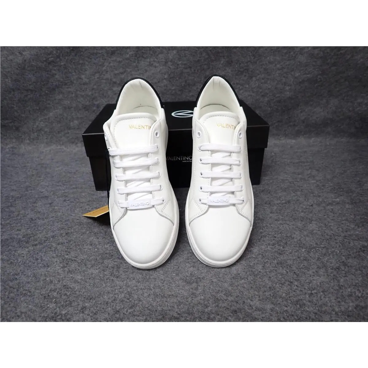 Valentino Eagle Italian Leather Sneaker White Black Women`s Size 7 SS69