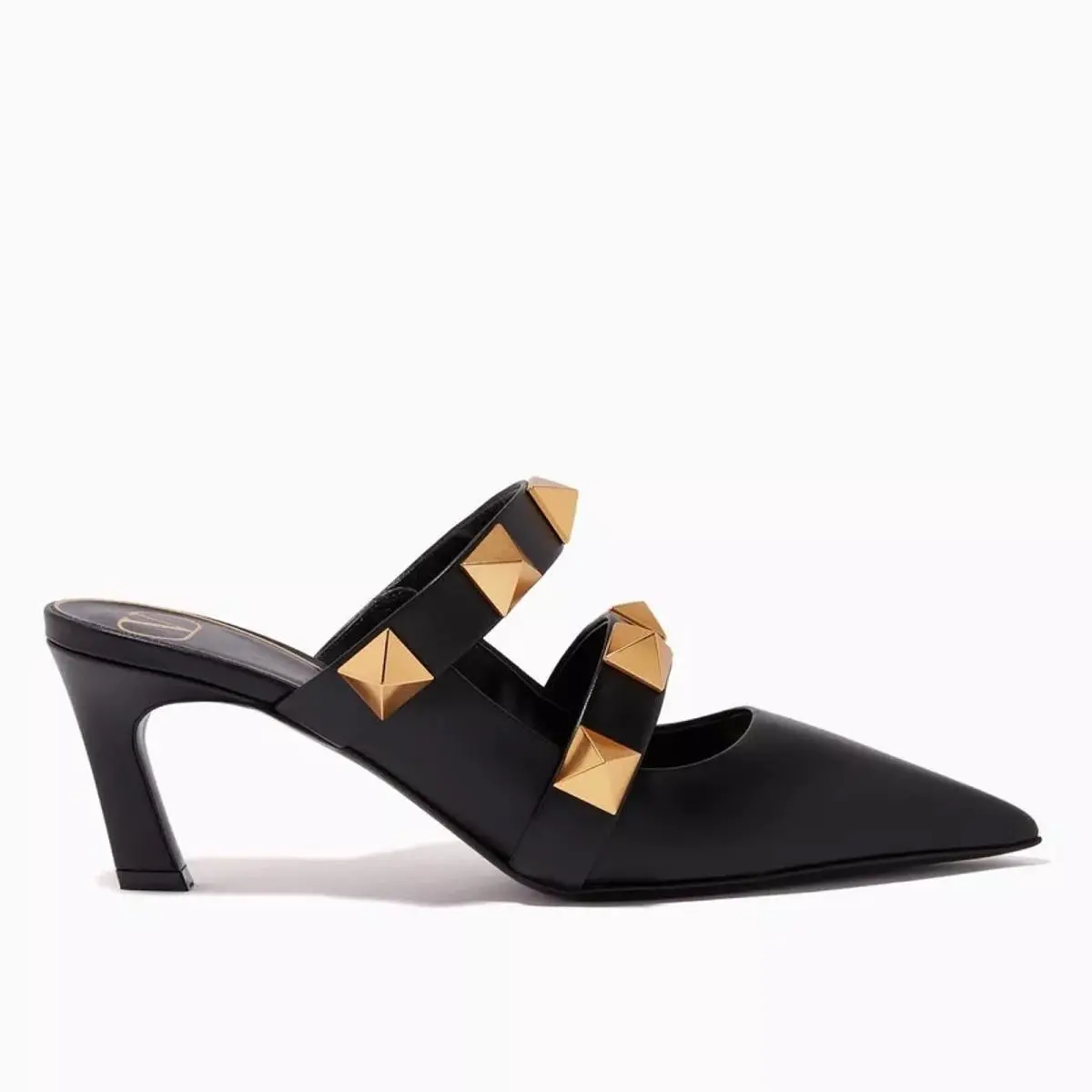 Valentino Garavani Black Roman Stud Leather Mules Gold 35.5