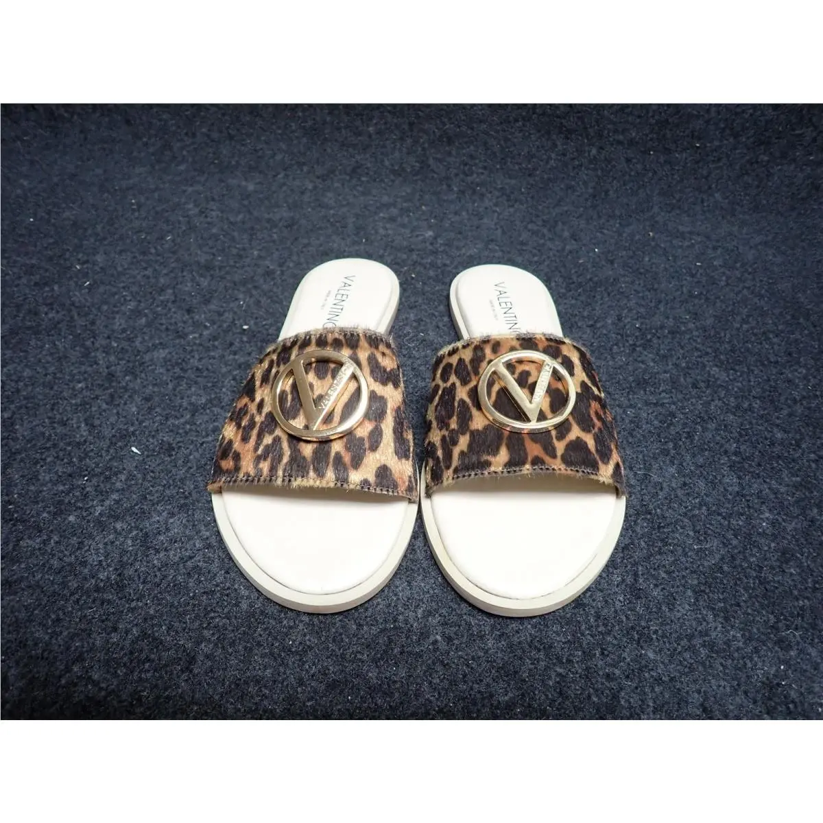 Women`s Valentino Bugola Italian Leather Slide Sandals US8 Animalier BR2