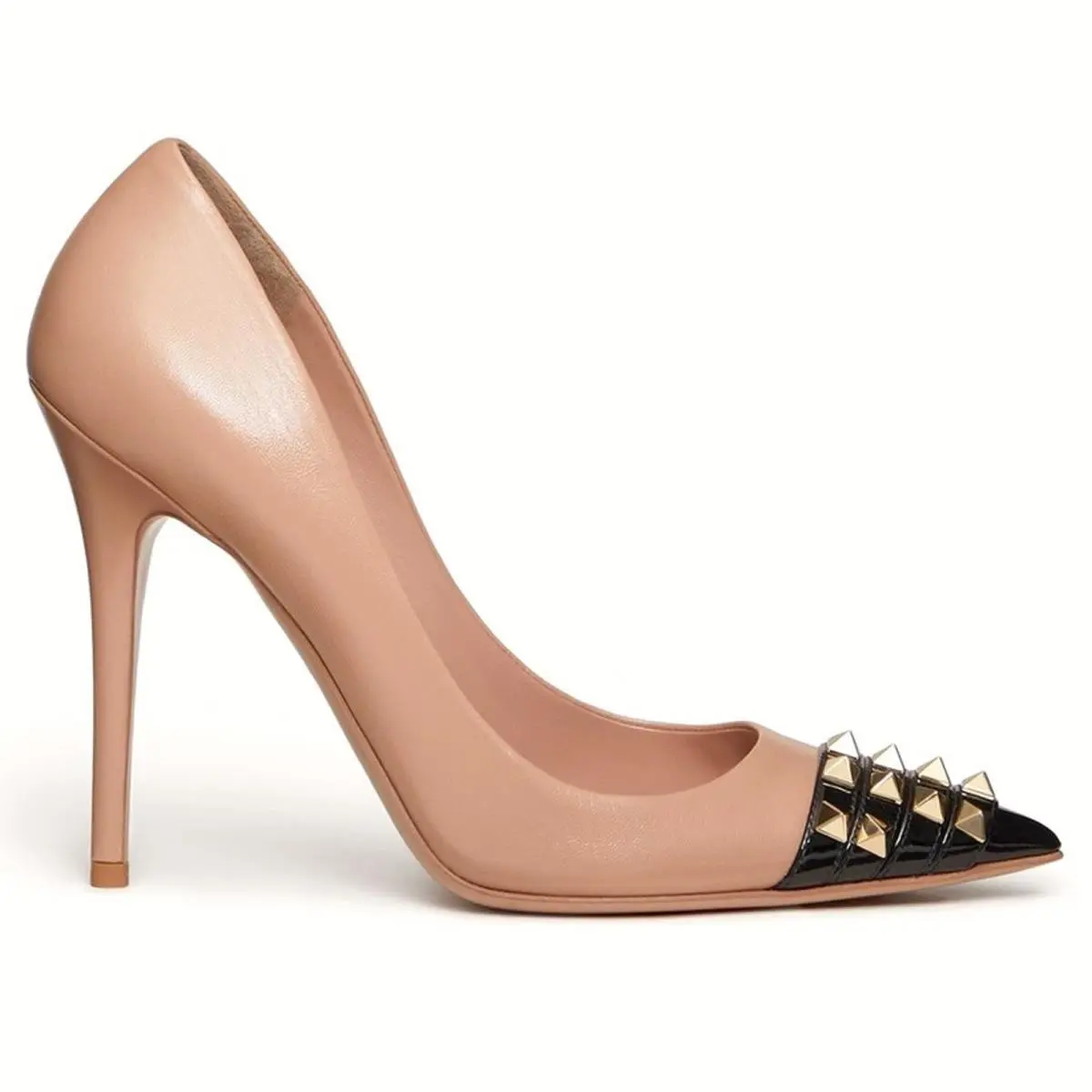 Valentino Garavani Rockstud Alcove 110 Leather Pointed-toe Pumps 41.5 - Beige, Exterior: Multicolor