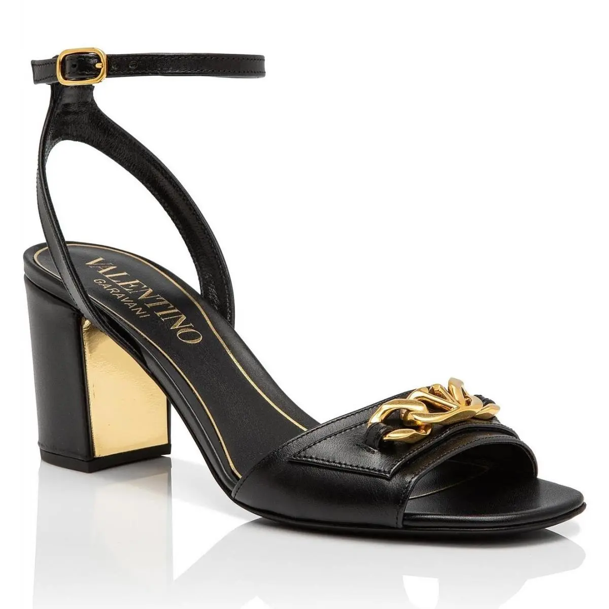 Valentino Garavani Black Vlogo Chain Leather Sandals 35