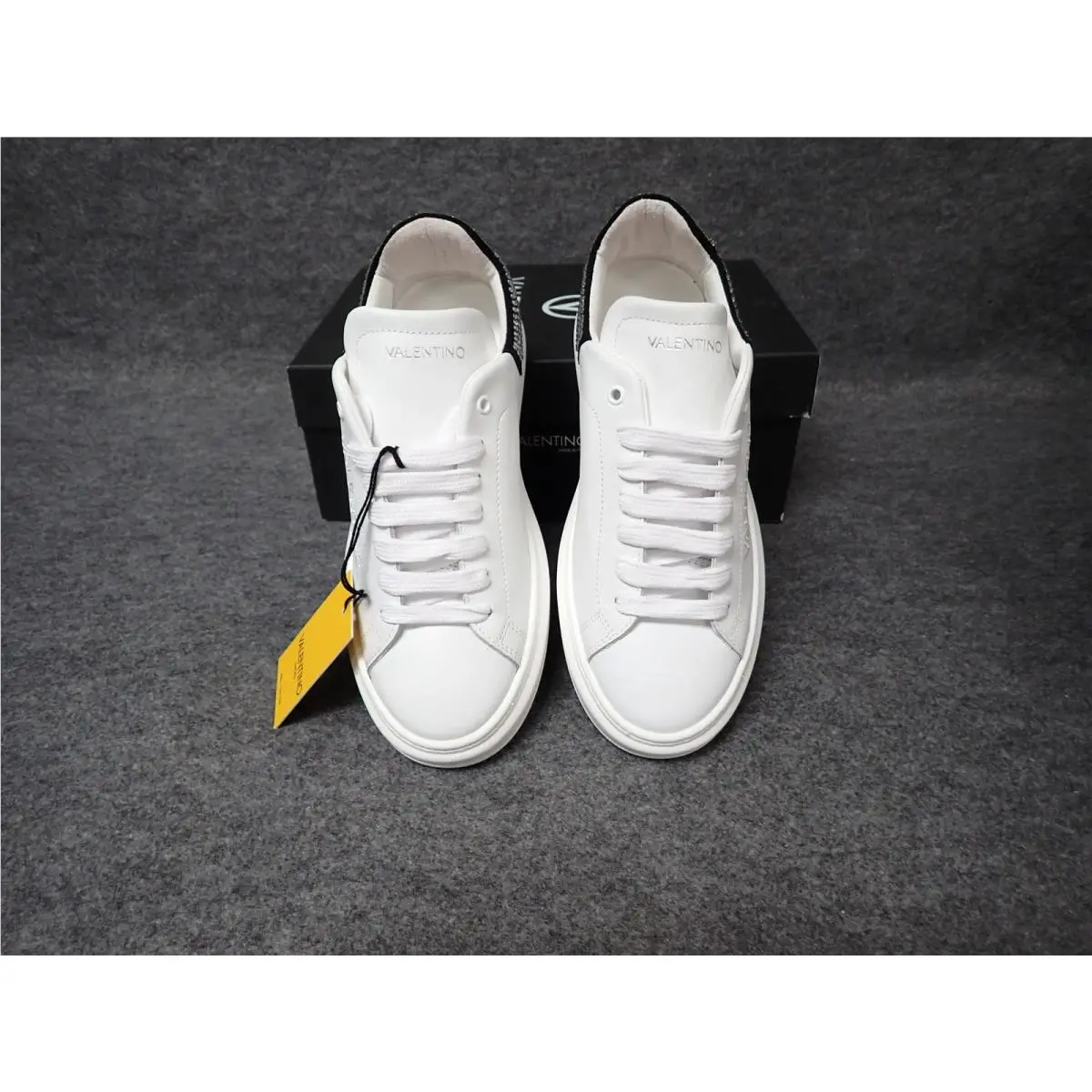 Valentino Fresia Sparkling Leather Sneaker White Black Women`s EU 39 SS44