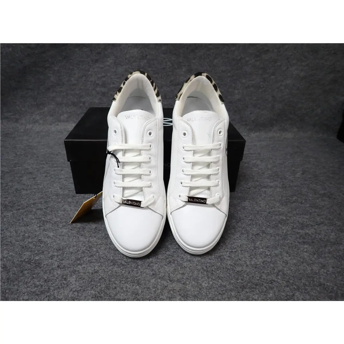 Valentino Petra Italian Leather Sneaker White-animalier Women`s 9.5 BR14