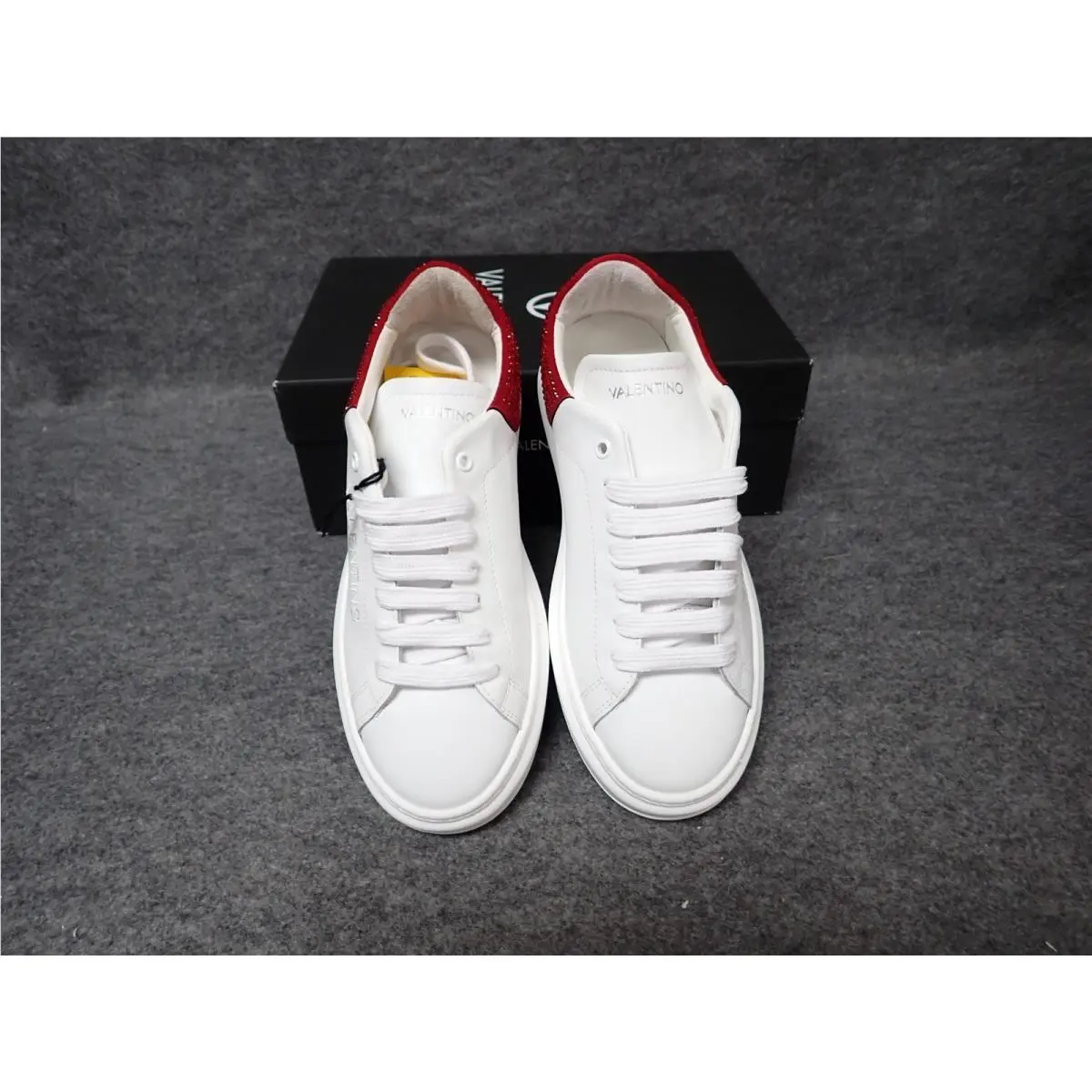 Valentino Fresia Sparkling Leather Sneaker White-red Women`s 8 SS80