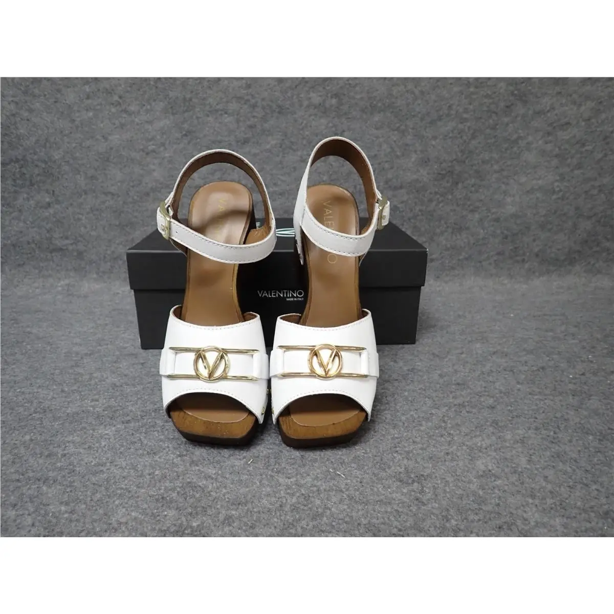 Valentino Kira Leather Block Heel Platform Clog White Women`s Size 6 SS54