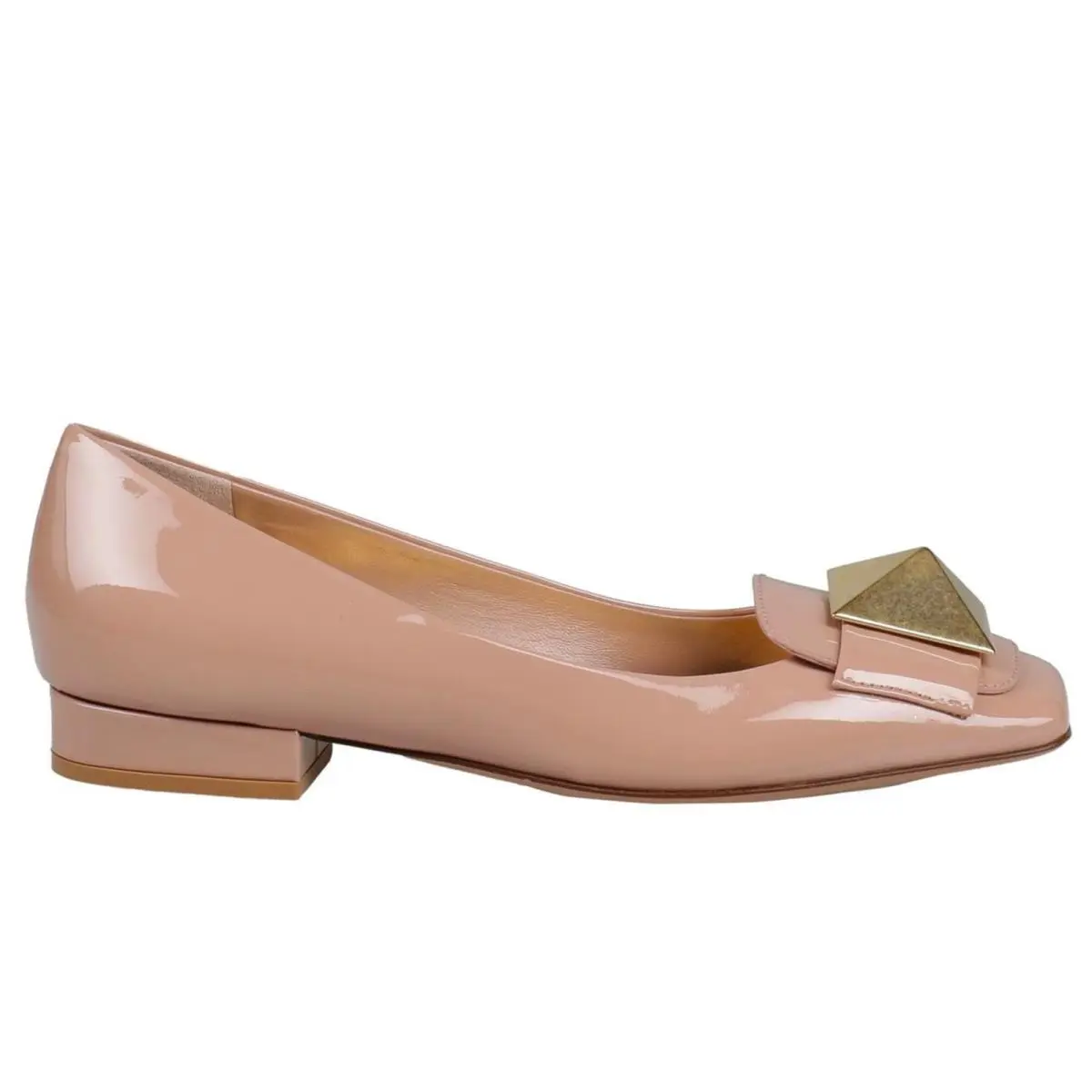 Valentino Garavani Beige One Stud Flat Patent Leather Ballerina Shoes 35.5