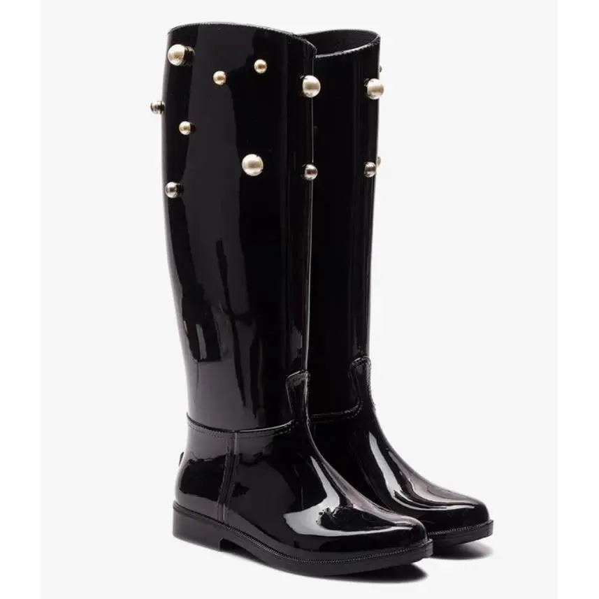 Red Valentino Boots Pearl Embellished Rain Boots Black Size 37