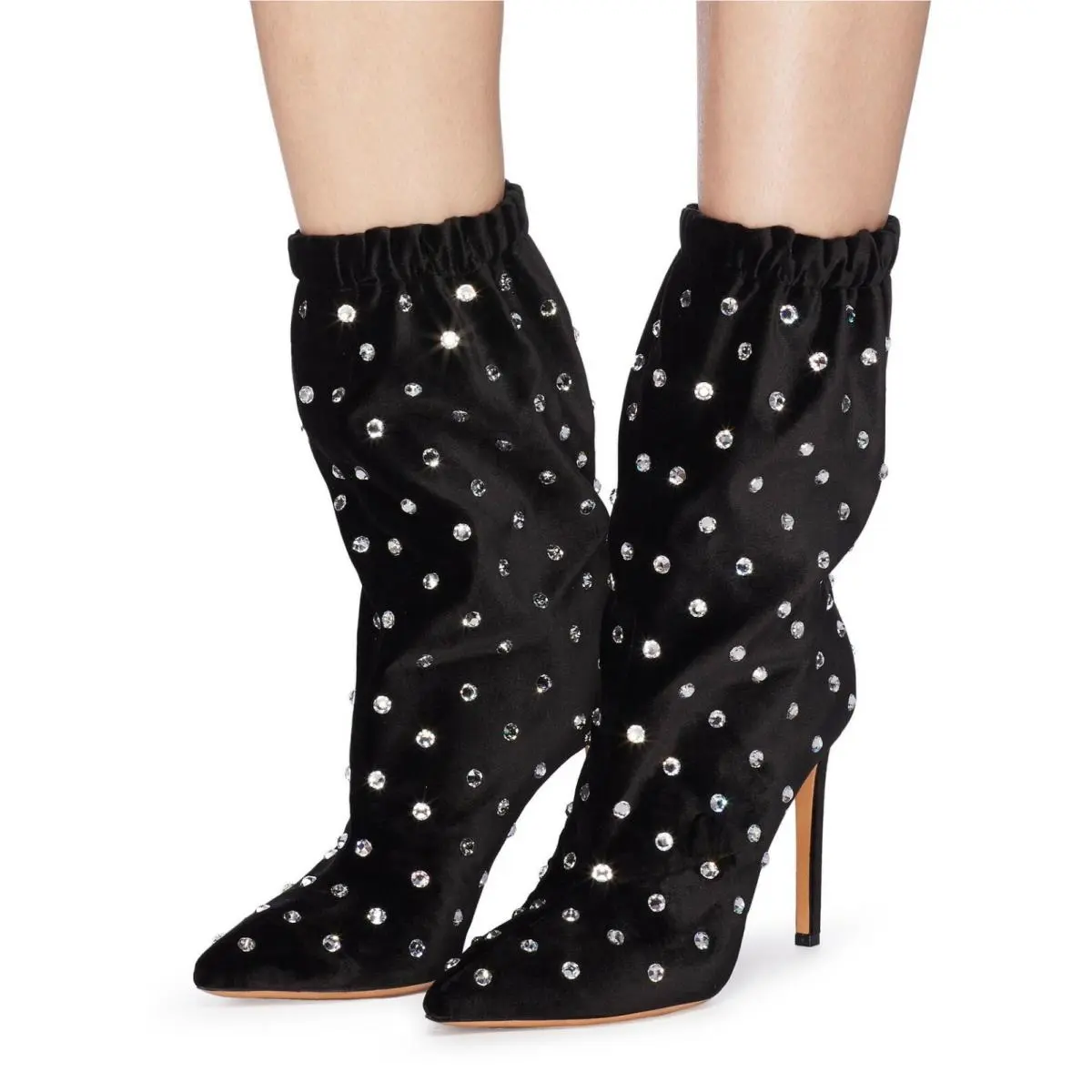 Valentino Garavani Jeweled Crystal Ankle Boot Black Velvet EUR37