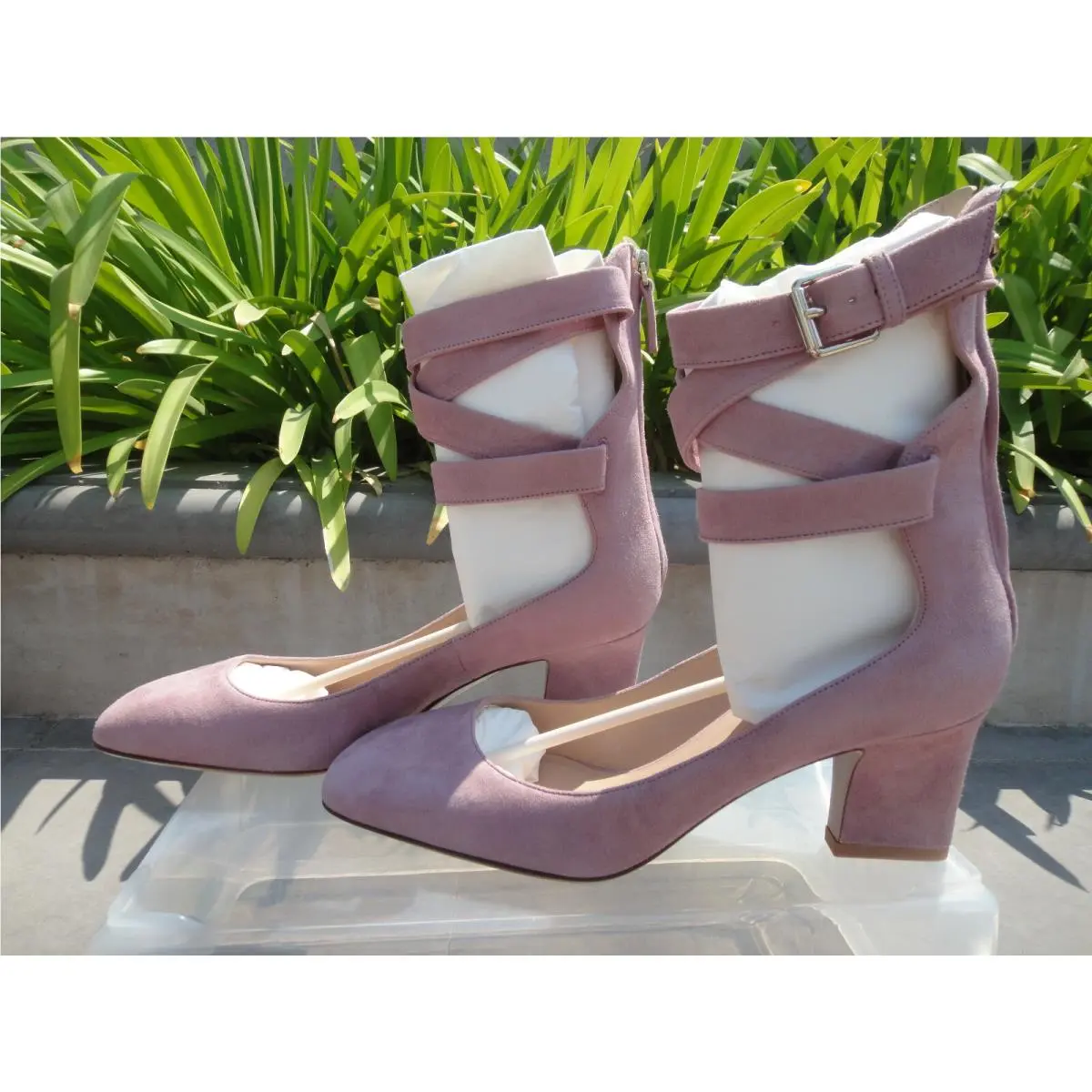 Valentino Garavani Plum Ankle Strap Pump Suede Antique Rose Italy EU37 1/2