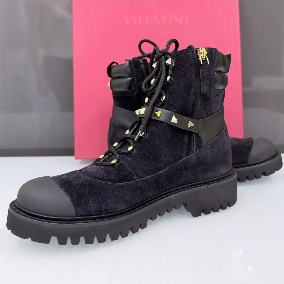 Valentino Garavani Combat Boots Suede Size 40 Black
