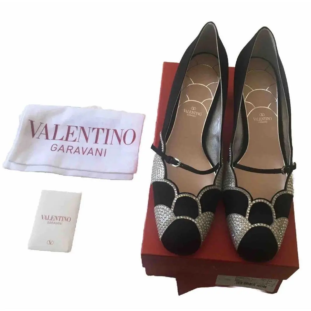 Valentino Garavani Bowow 45 Black Moiré Crystal Pumps Vlogo IT 41 Full Set
