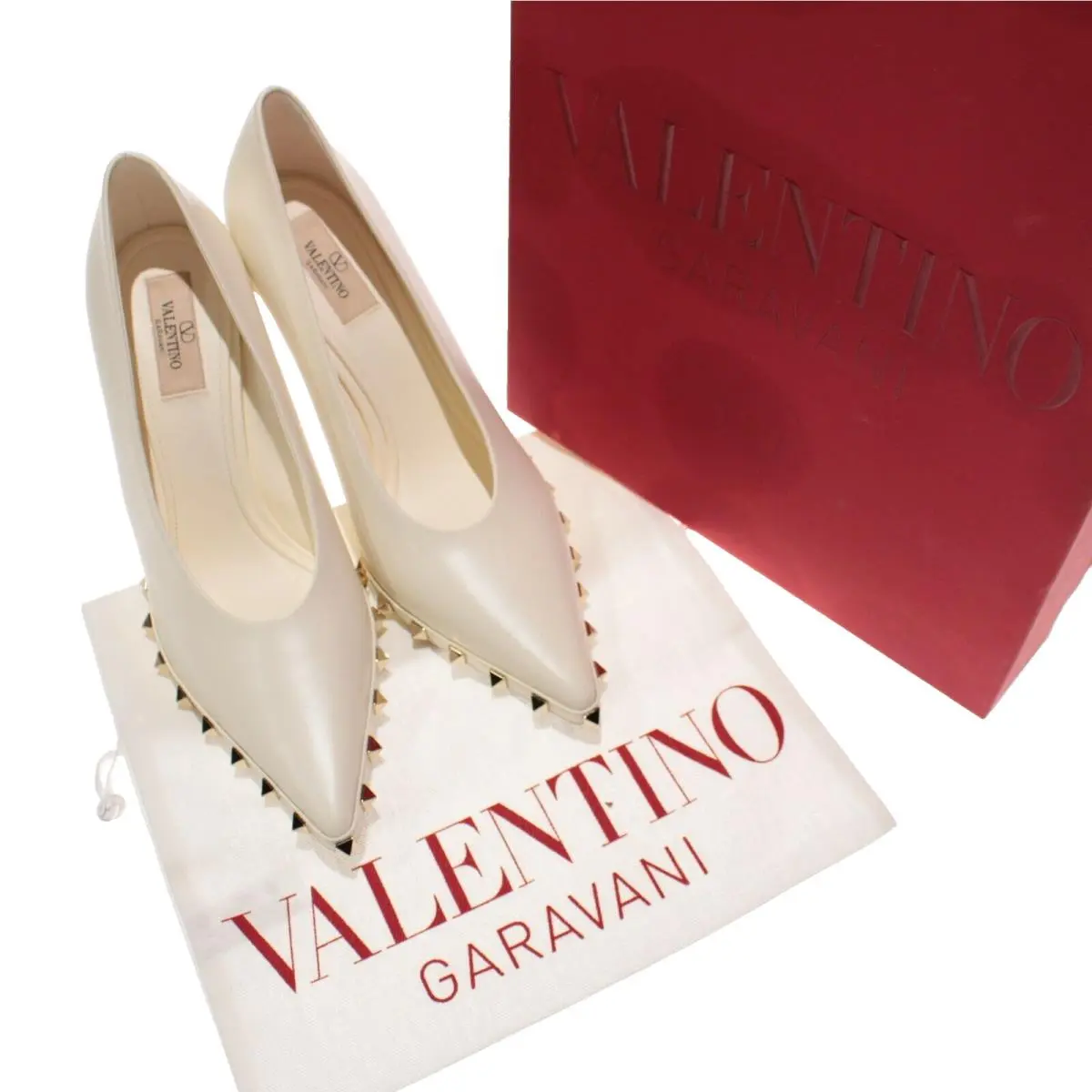 Valentino Rockstud 100 Pumps / Heels Size 39 US 9 in Ivory Leather