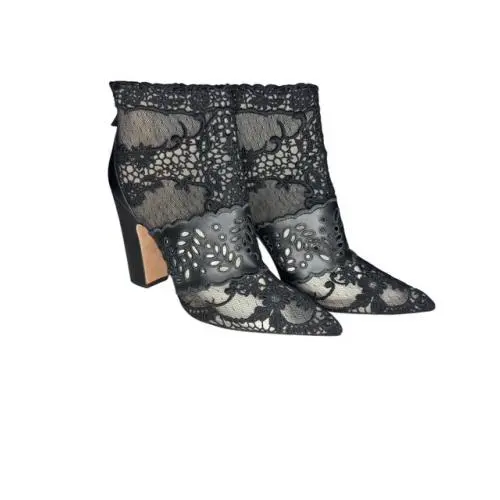 Valentino Garavani Black Fusion Lace Pointed-toe Ankle Booties 40.5 EU / 10.5 US
