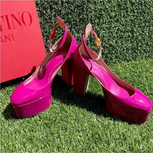 Valentino Garavani Patent Leather Ankle-strap Platform Pumps Size 8.5