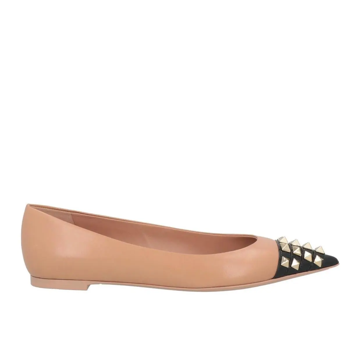 Valentino Garavani Black Bicolor Rockstud Alcove Ballet Flats 36.5 - Beige