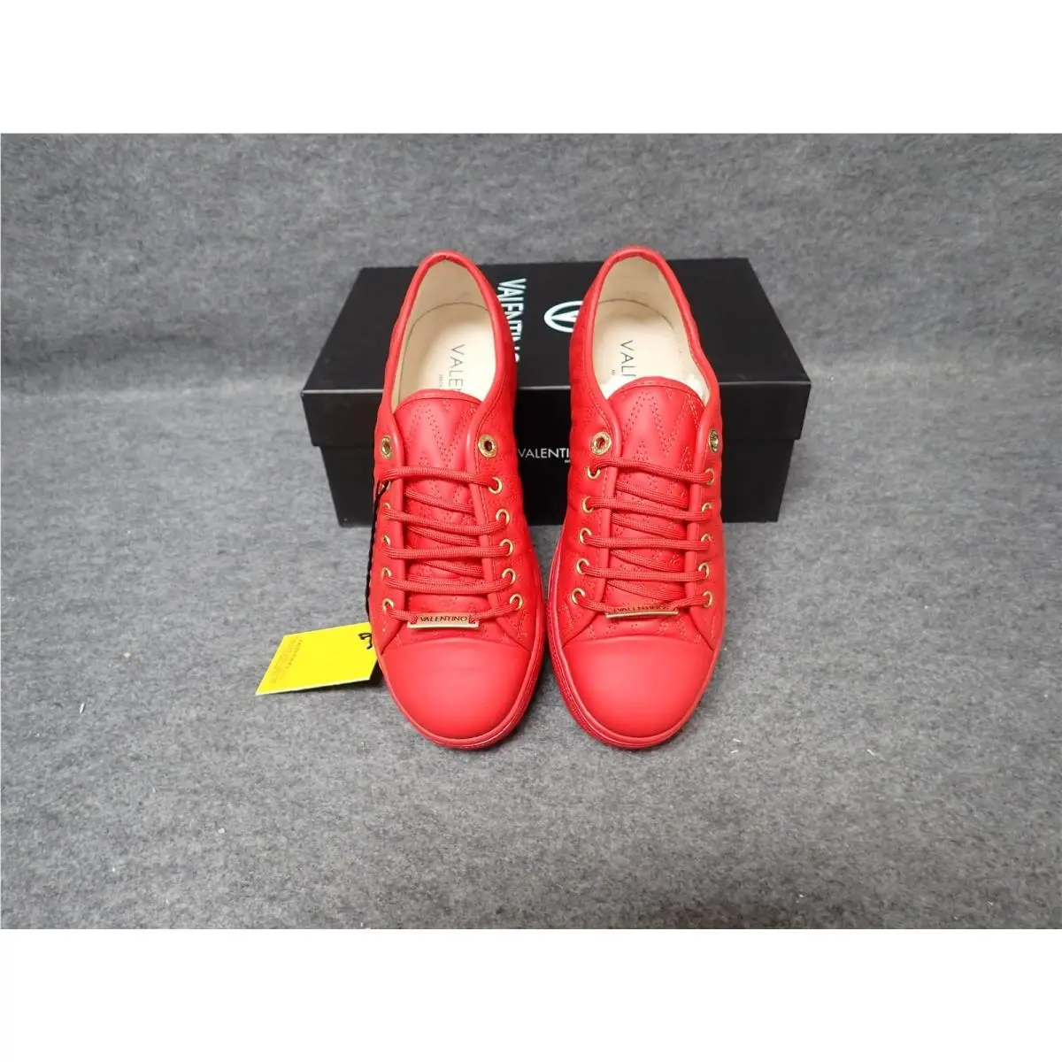 Valentino Lavy Italian Leather Sneaker Red Women`s Size 7.5 SS87