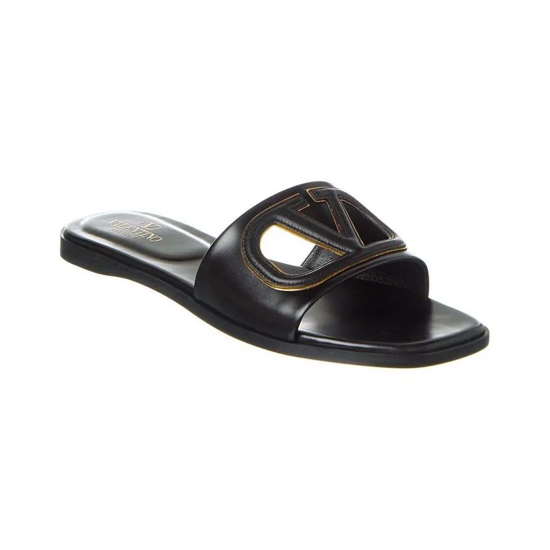 Valentino Vlogo Cutout Leather Sandals Women`s Black 36