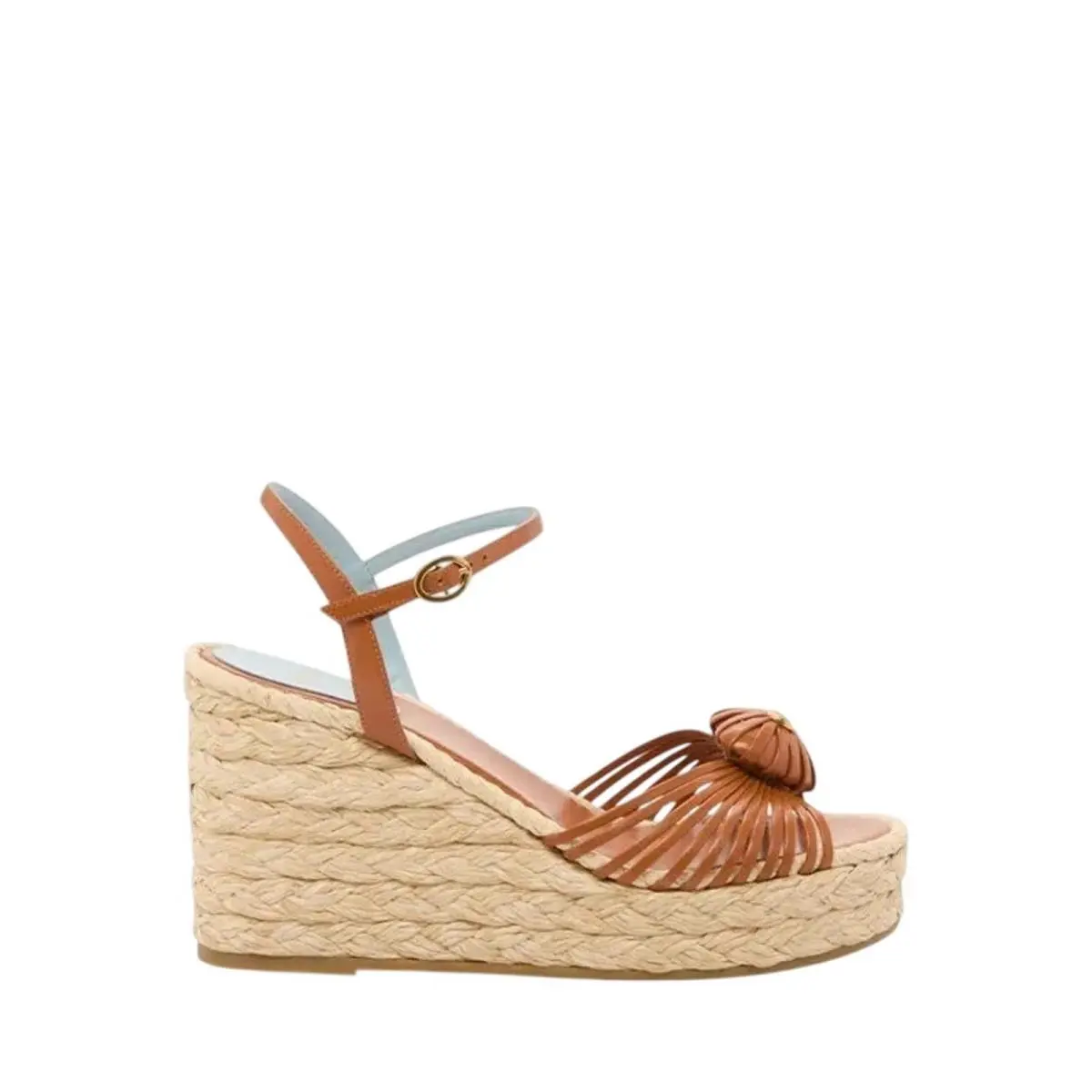 Valentino Garavani Royal 100mm Leather Wedge Sandals in Roasted Pecan Sz 39