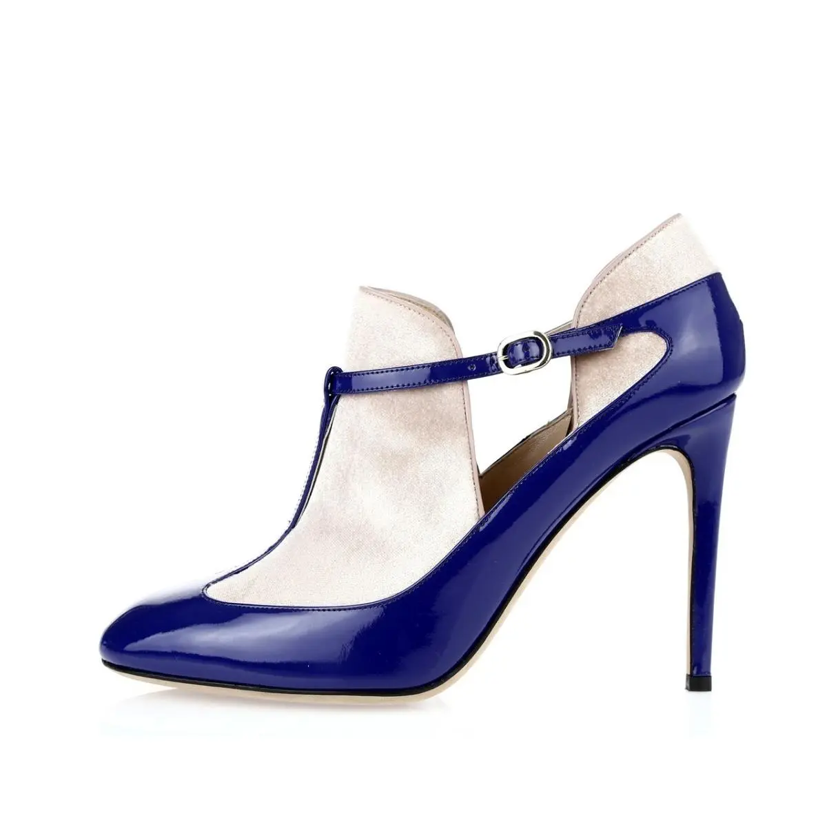Womens Valentino Garavani Blue Blush Patent Leather T-strap Booties Sz. 39