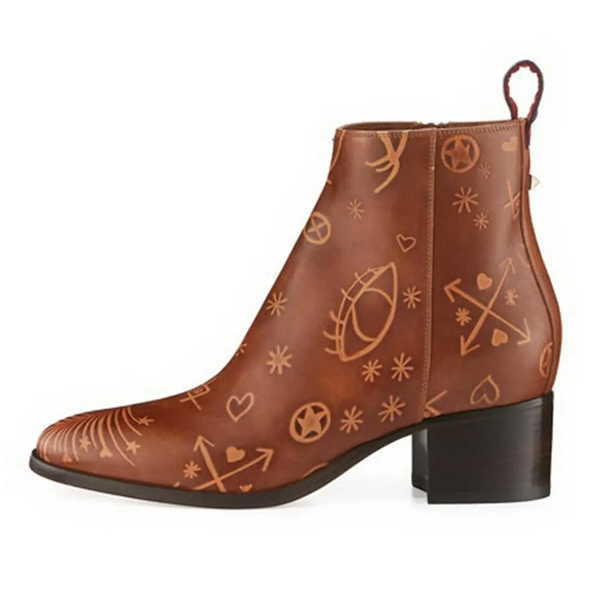 Valentino Garavani Embossed Heeled Leather Booties Brown EUR37