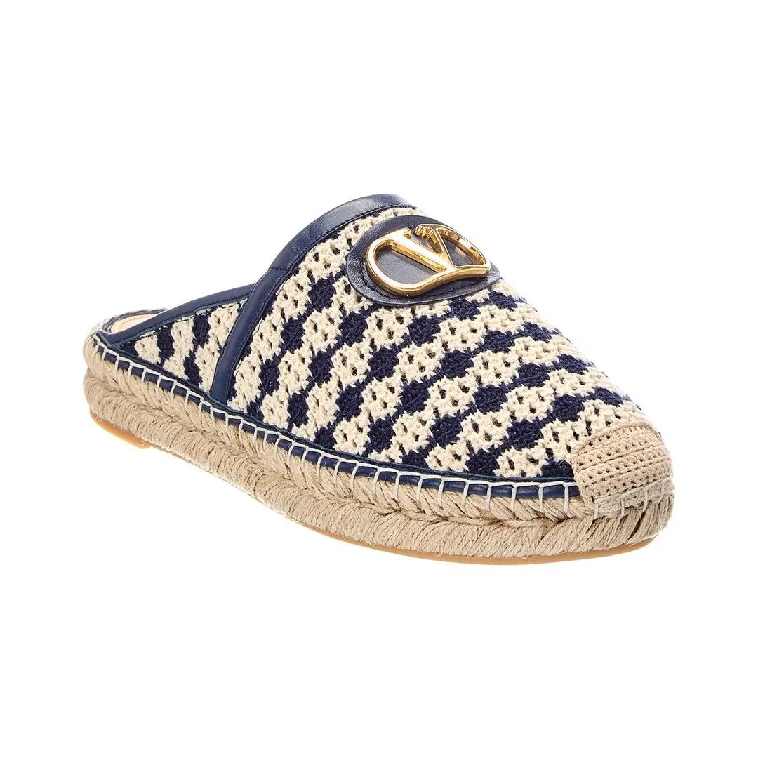 Valentino Vlogo Canvas Leather Mule Women`s Navy 37