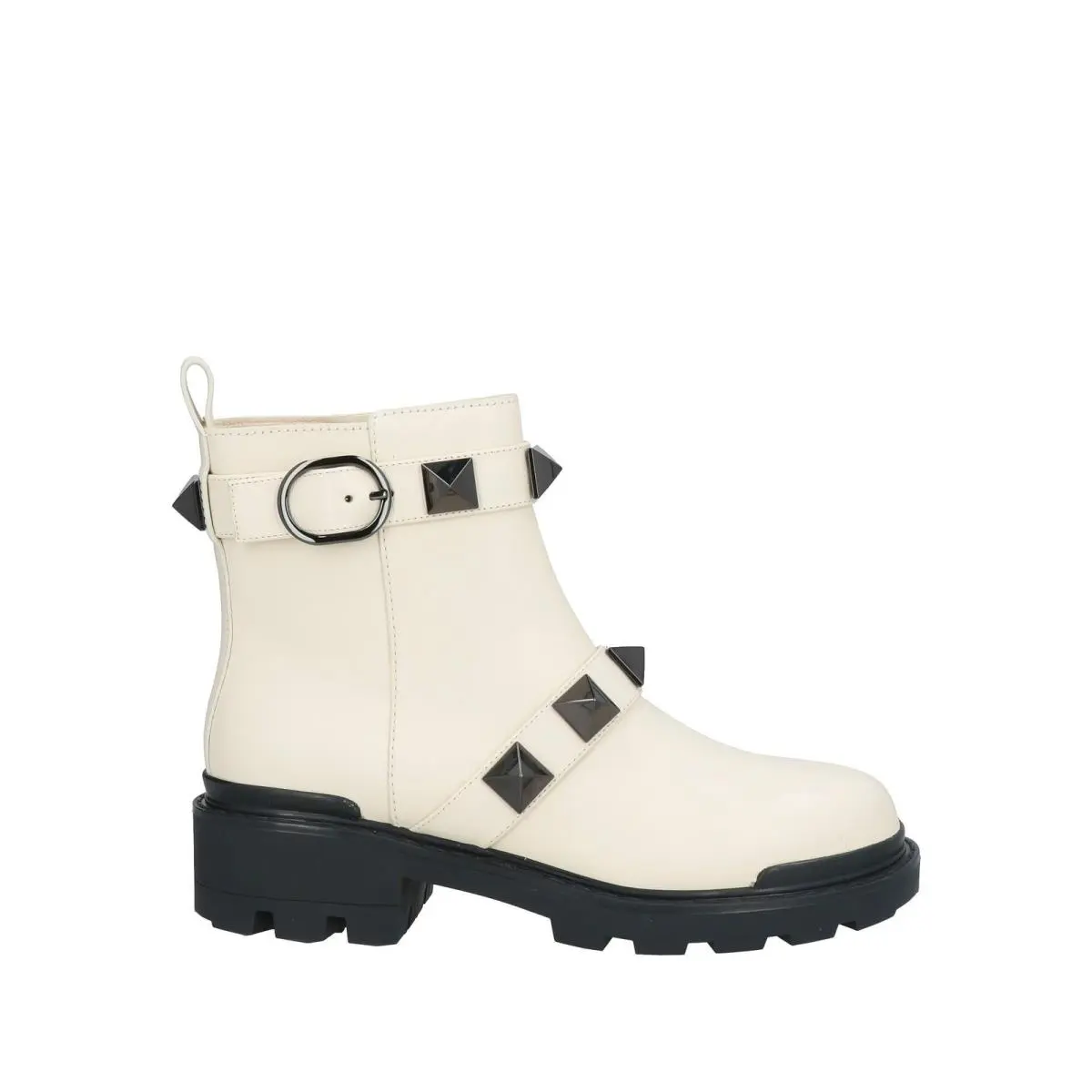 Valentino Garavani Roman Stud Ankle Boots in Calfskin Ivory Black 39.5
