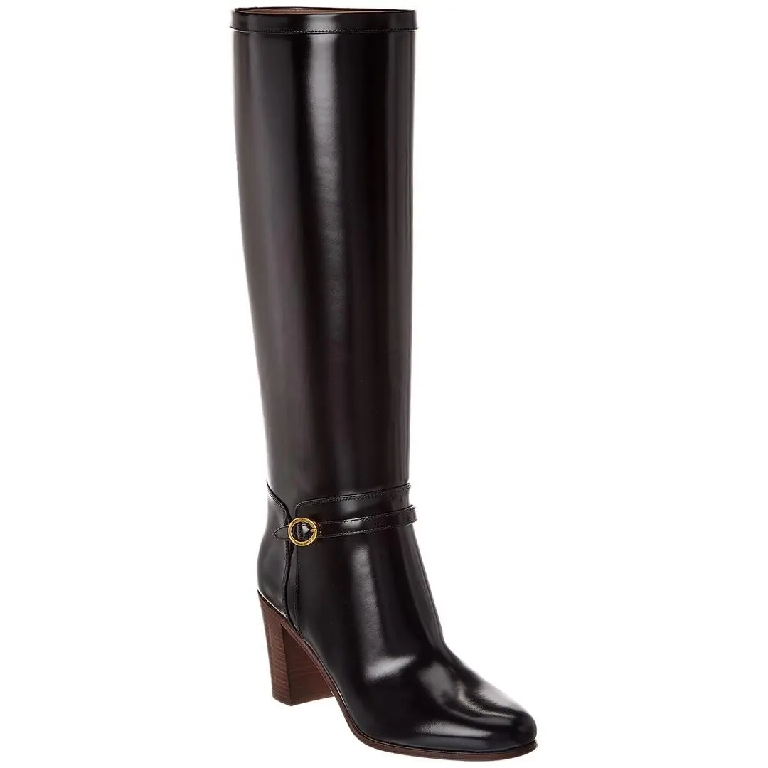 Valentino Pattie 75 Leather Knee-high Boot Women`s Black 36